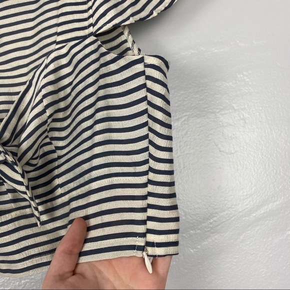 NBD Blue & Off White Striped Bow Tie Crop Top - Picture 4 of 6